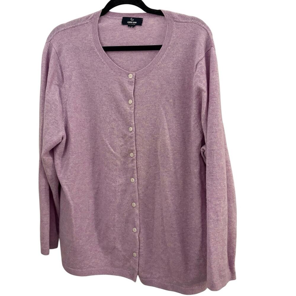 Lands End Cashmere Lavender Cardigan Sweater Soft Classic Staple Minimalist